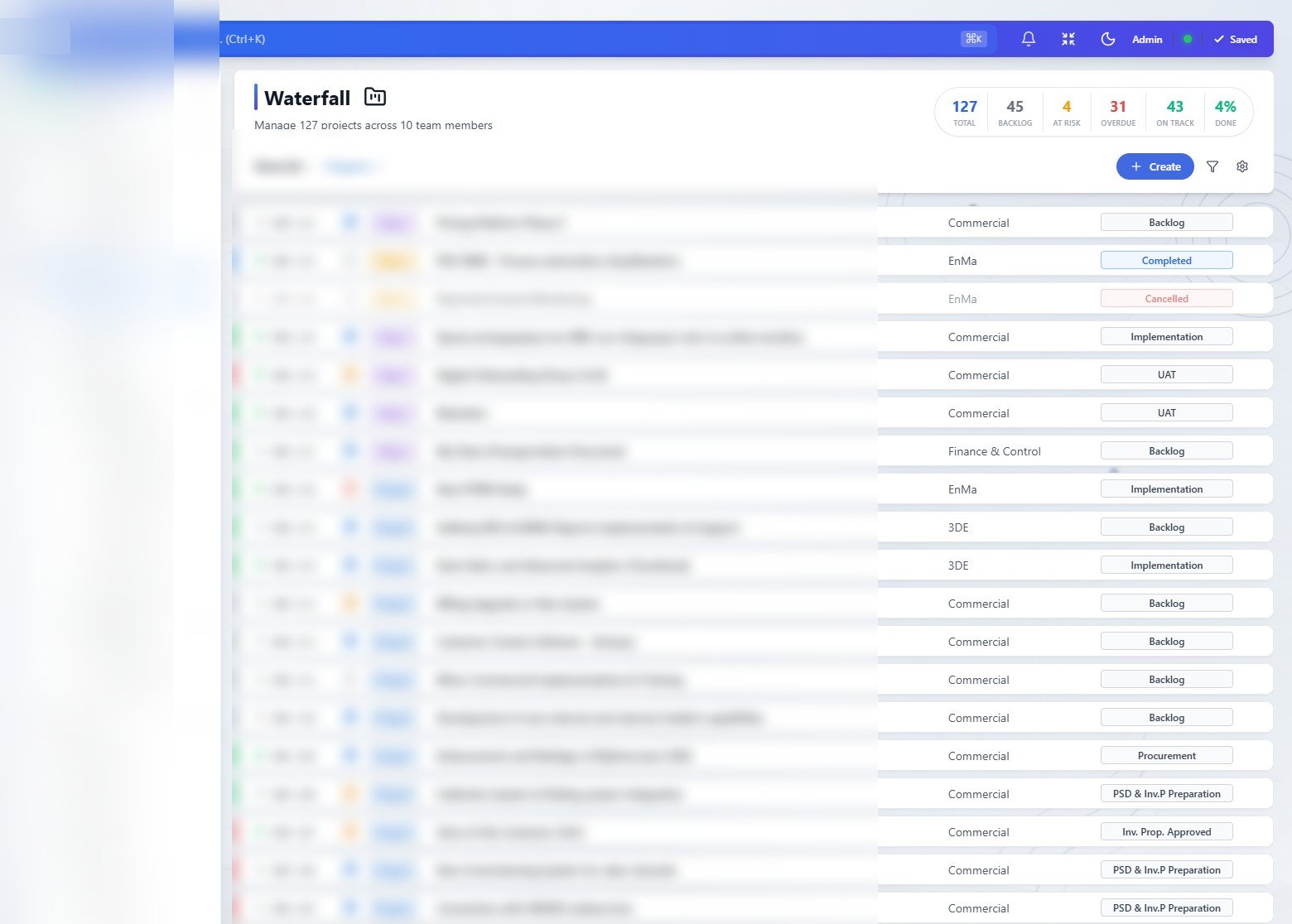 Orbit project list — light theme